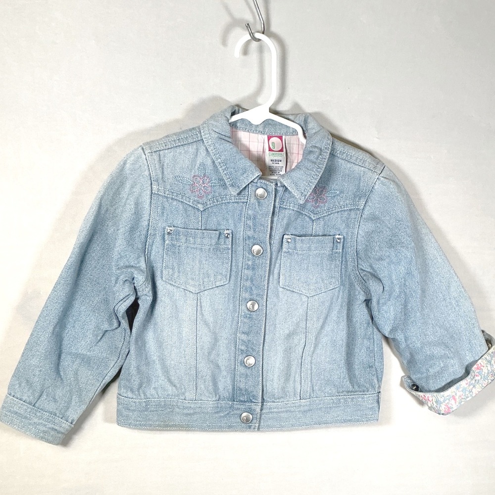 Vintage 2001 Gymboree Girls Floral Embroidered Denim Jacket 4Y Y2K